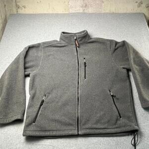 LL Bean Gray Fleece Jacket Mens XL Reg 3 Zipper Pockets Full Zip Vintage Cinch